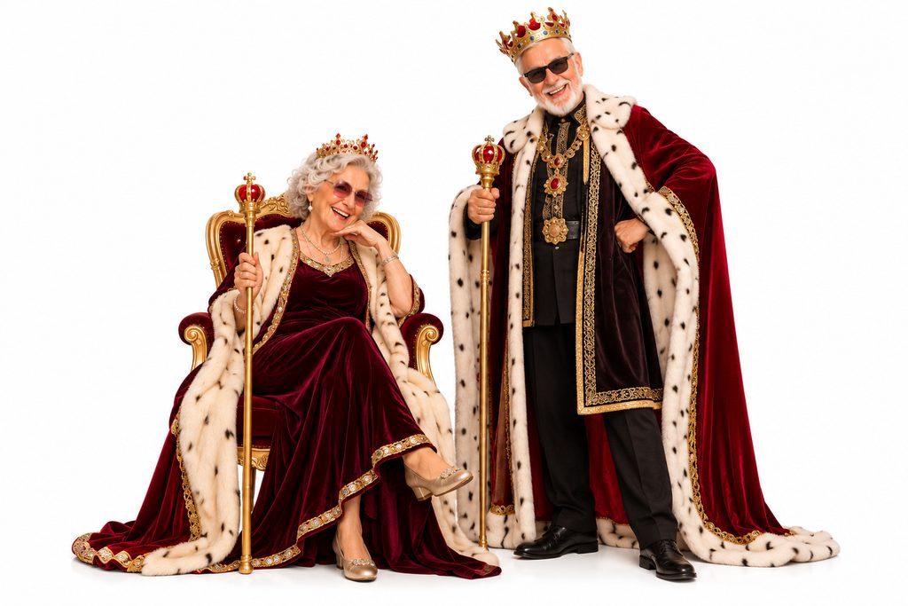 Senior couple in royal crowns