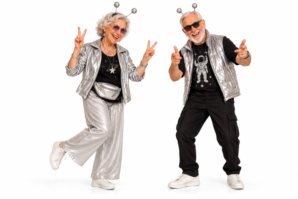 Seniors in futuristic outfits