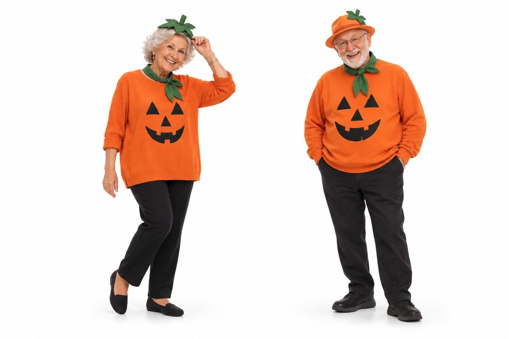 Seniors in pumpkin costumes