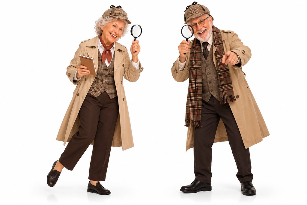 Seniors in detective coats