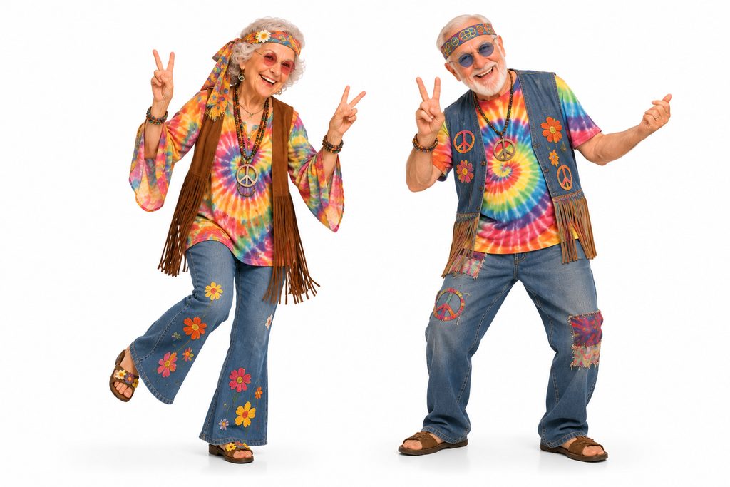 Seniors in hippie outfits