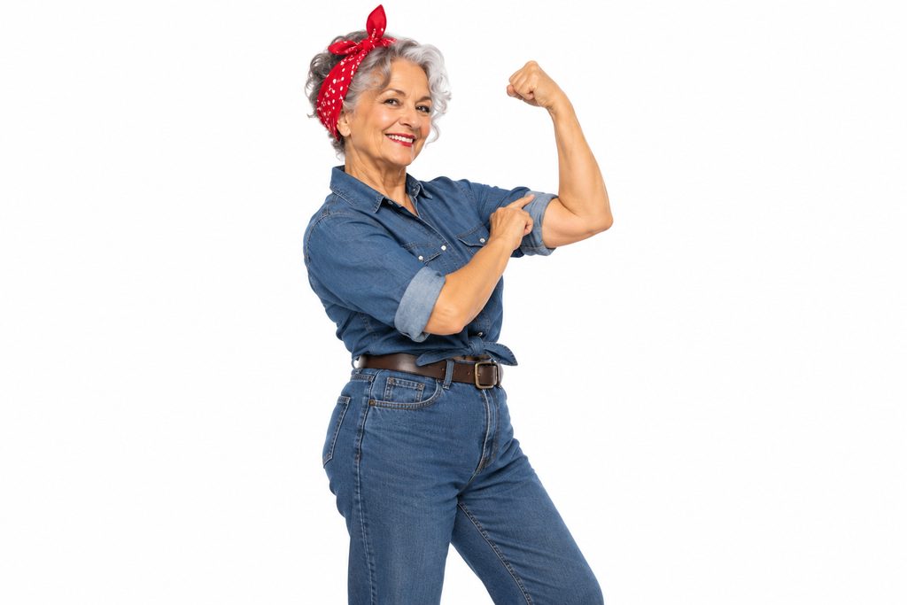 Woman in Rosie the Riveter outfit
