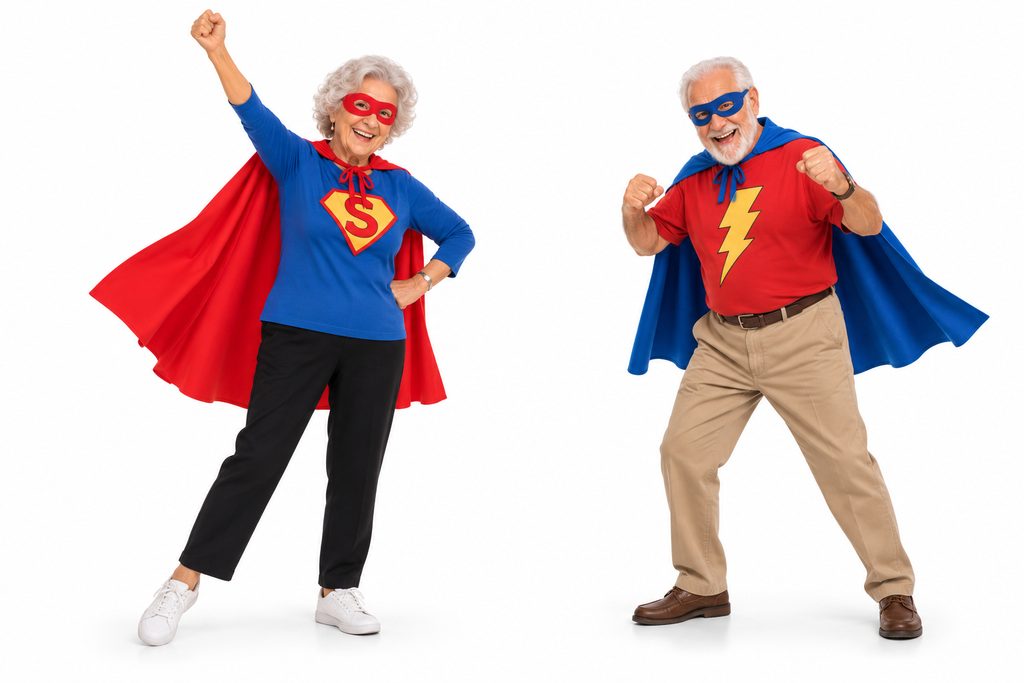 Seniors in superhero capes